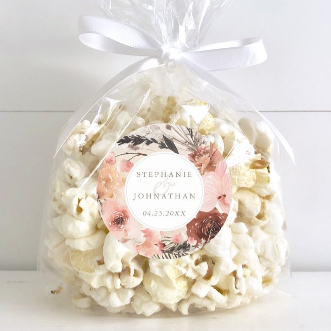 Sticker Rond Aquarelle d'automne Boho Floral Mariage (Autumn Watercolor Boho Floral Wedding Classic Round Sticker)