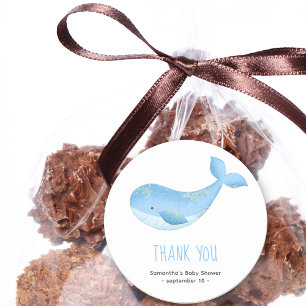 Sticker Rond Aquarelle de baleine - merci baby shower