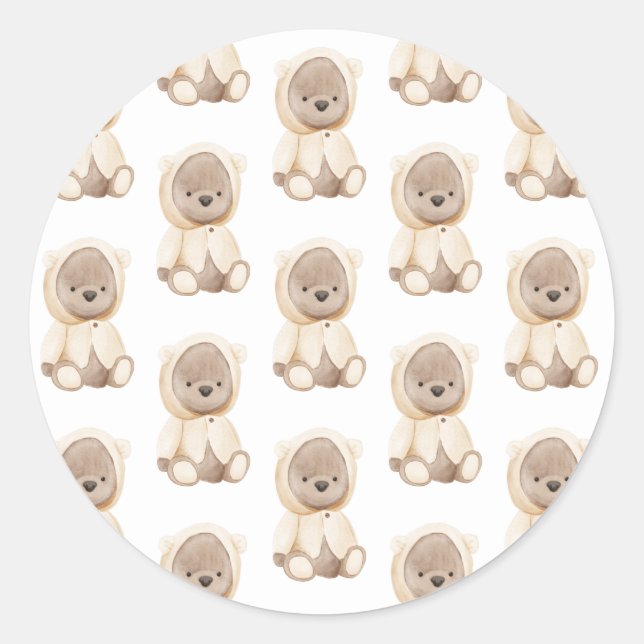 Sticker Rond Aquarelle de bébé de l'ours simple (Devant)