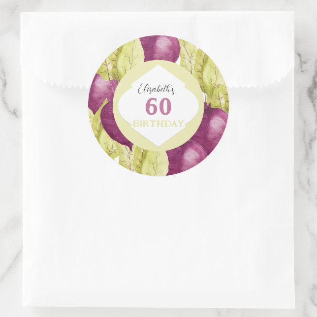 Sticker Rond Aquarelle de betteraves mignonnes Art personnalisé (Sac)