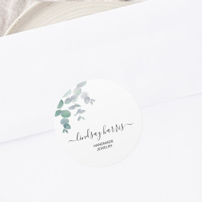 Sticker Rond Aquarelle de bijoux Eucalyptus (Créateur téléchargé)