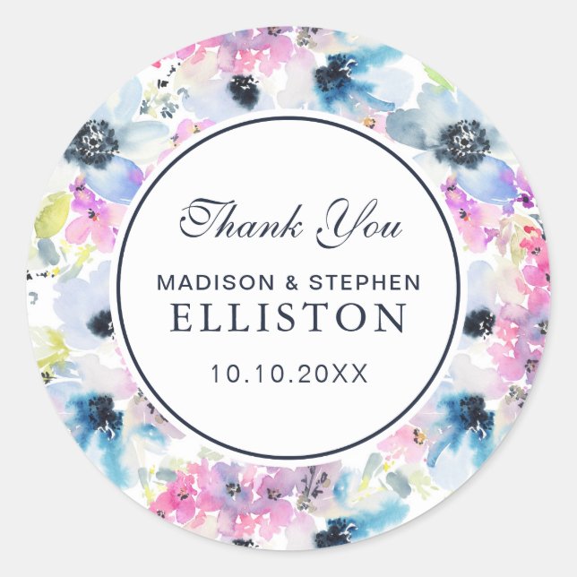 Sticker Rond Aquarelle de bouquet floral | MERCI (Devant)