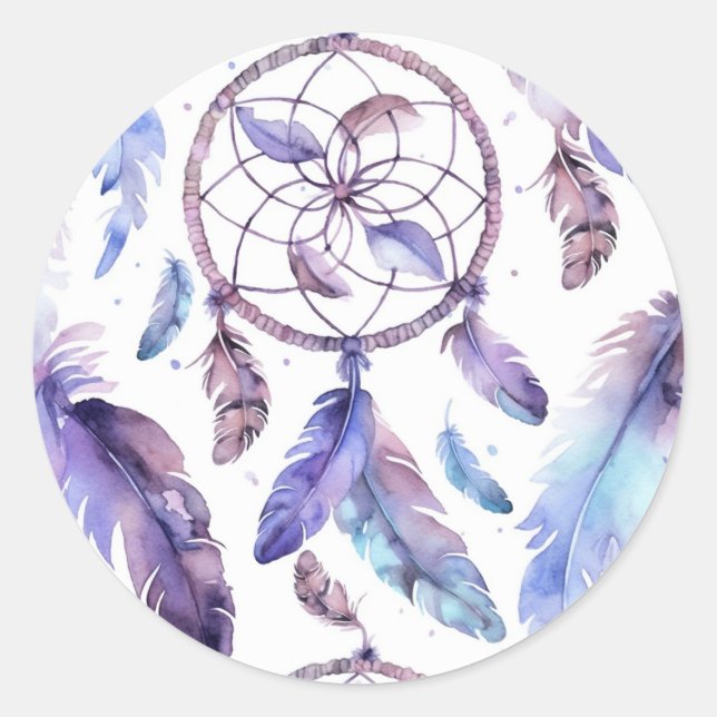 Sticker Rond Aquarelle de capture de rêve pourpre (Devant)