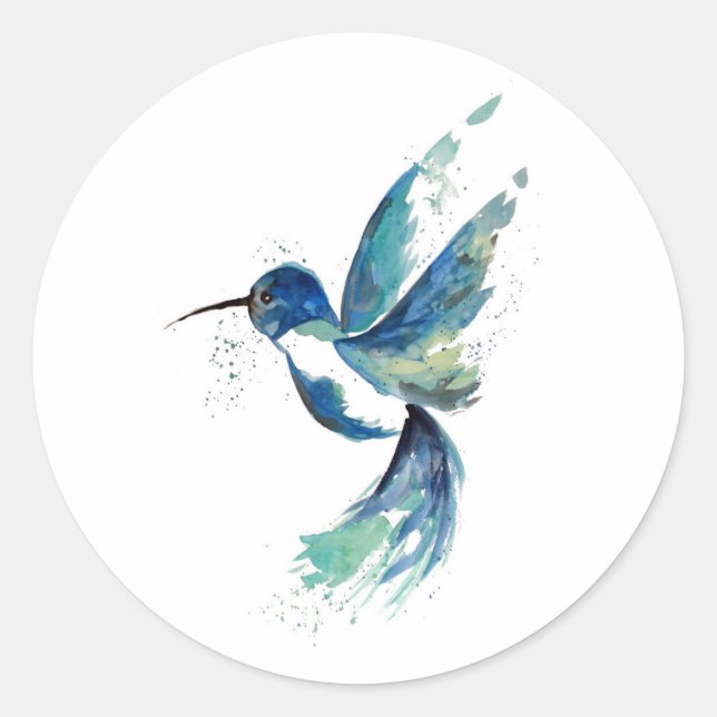 Sticker Rond Aquarelle de colibri bleu (Devant)