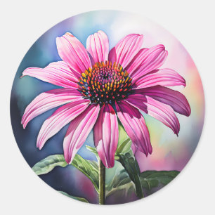 Sticker Rond Aquarelle de confleur rose vibre