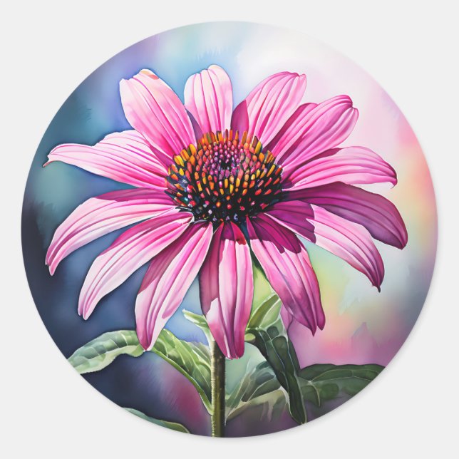 Sticker Rond Aquarelle de confleur rose vibre (Devant)