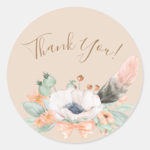 Sticker Rond Aquarelle de corail floral Merci minimaliste