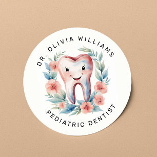 Sticker Rond Aquarelle de couleur blanche pour dentiste pédiatr