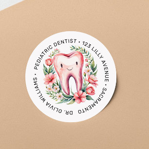 Sticker Rond Aquarelle de couleur blanche pour dentiste pédiatr