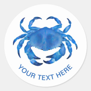 Sticker Rond Aquarelle de crabe bleu
