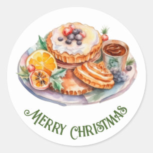 Sticker Rond Aquarelle de festin de Noël