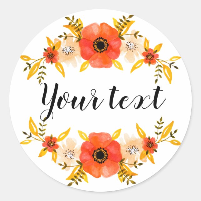 Sticker Rond Aquarelle de fille Coral Floral Wreath Texte perso (Devant)