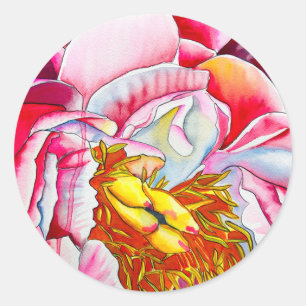 Sticker Rond Aquarelle de fleur rose