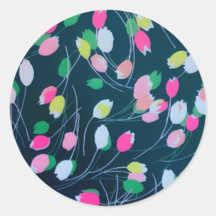 Sticker Rond Aquarelle de fleurs de tulipes du jardin de printe