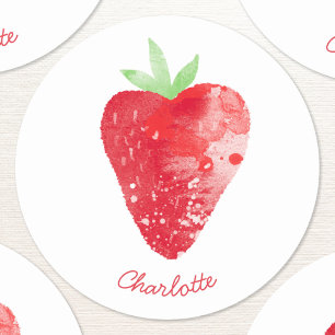 Sticker Rond Aquarelle de fraise personnalisée