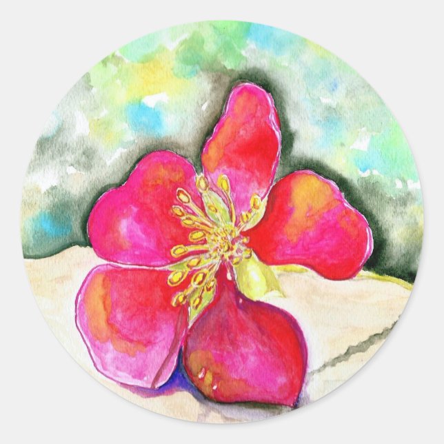 Sticker Rond Aquarelle de fraise rose (Devant)