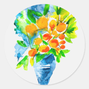 Sticker Rond Aquarelle de fruits d'art kumquat orange