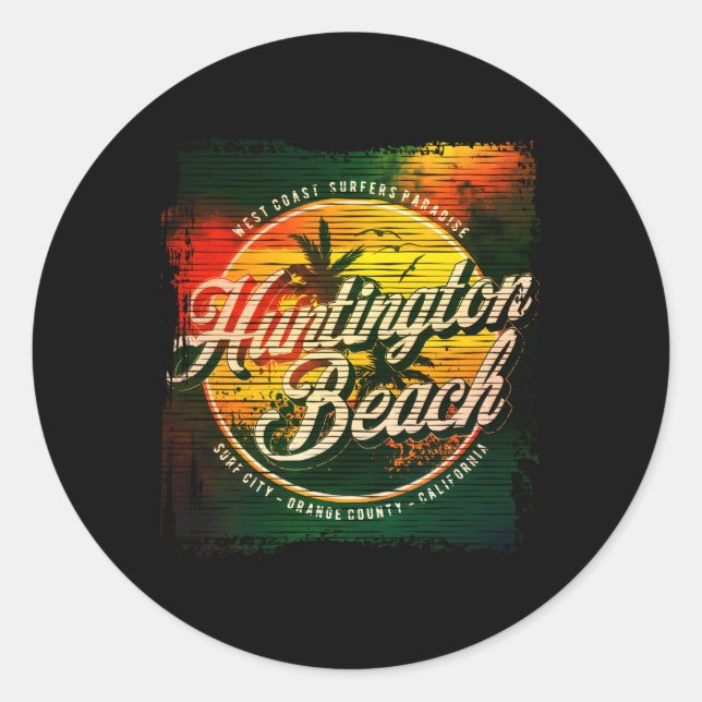 Sticker Rond Aquarelle de Huntington Beach Agée (Devant)