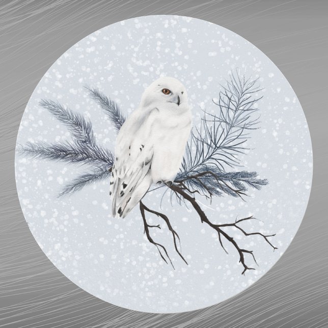 Sticker Rond Aquarelle de la branche du pin blanc de Noël (Créateur téléchargé)
