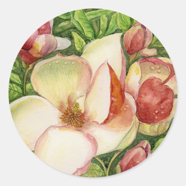 Sticker Rond Aquarelle de la fleur de Magnolia (Devant)