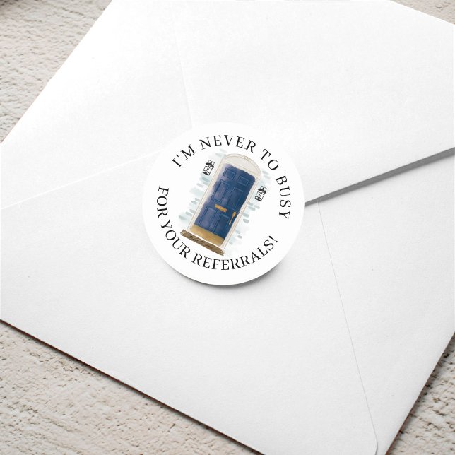 Sticker Rond Aquarelle de la Marine Porte avant Référentiel imm (Navy Watercolor Front Door Real Estate Referral Classic Round Sticker)
