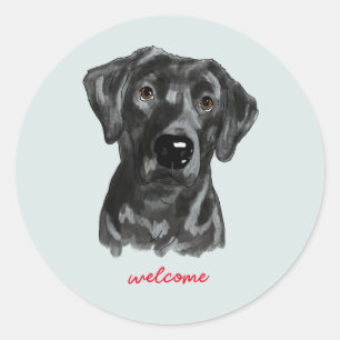 Sticker Rond Aquarelle de labrador noir