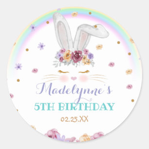 Sticker Rond Aquarelle de lapin arc-en-ciel Floral Lapin Annive