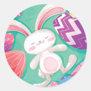 Sticker Rond Aquarelle de lapin de Pâques   Sceau à coller