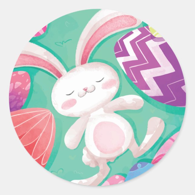 Sticker Rond Aquarelle de lapin de Pâques | Sceau à coller (Devant)
