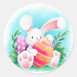 Sticker Rond Aquarelle de lapin de Pâques   Sceau à coller
