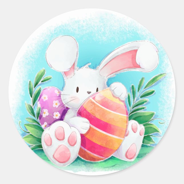 Sticker Rond Aquarelle de lapin de Pâques | Sceau à coller (Devant)