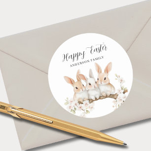Sticker Rond Aquarelle de lapin mignon Pâques