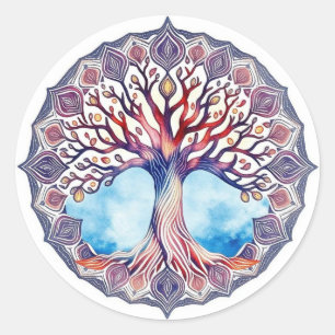 Sticker Rond Aquarelle de l'arbre de vie