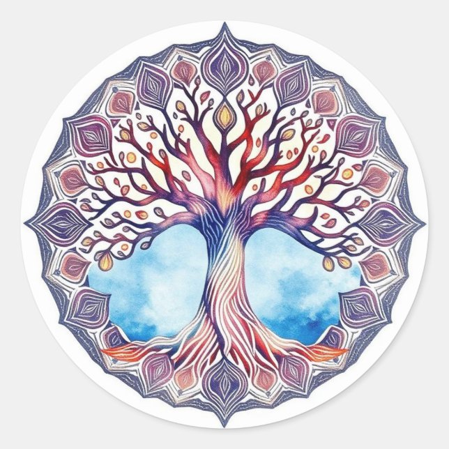 Sticker Rond Aquarelle de l'arbre de vie (Devant)