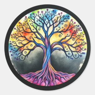 Sticker Rond Aquarelle de l'arbre de vie