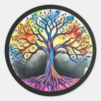 Sticker Rond Aquarelle de l'arbre de vie