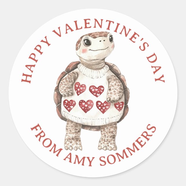 Sticker Rond Aquarelle de l'enfant Heureuse Sainte-Valentin ani (Devant)