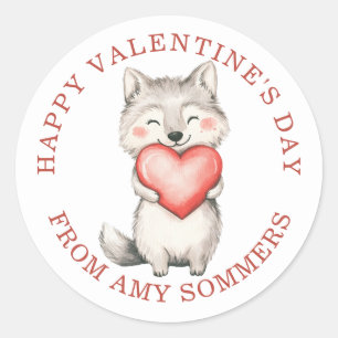 Sticker Rond Aquarelle de l'enfant Heureuse Sainte-Valentin Fox