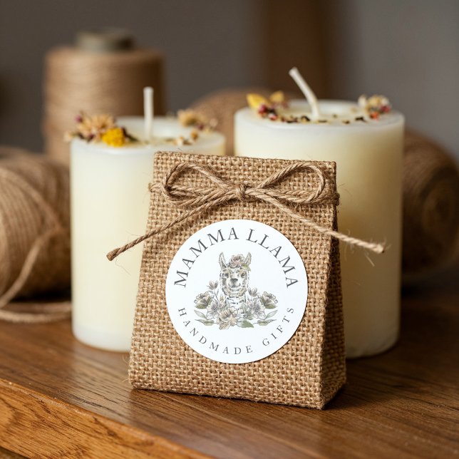 Sticker Rond Aquarelle de Llama adorable mignonne Croquis Flora (Cute Adorable Llama Watercolor Sketch Floral Classic Round Sticker)