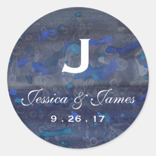 Sticker Rond Aquarelle de Mariage bleu marine