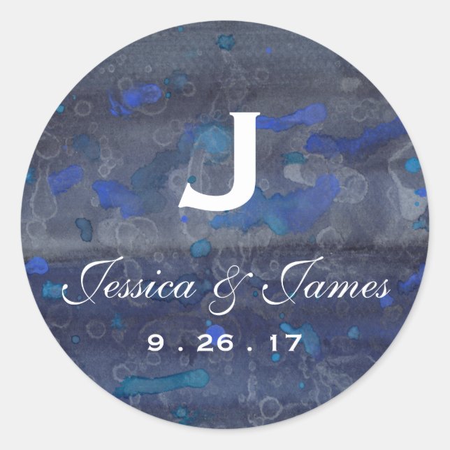 Sticker Rond Aquarelle de Mariage bleu marine (Devant)