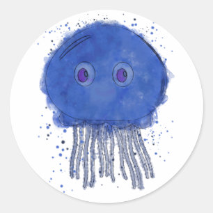 Sticker Rond Aquarelle de méduse de bébé