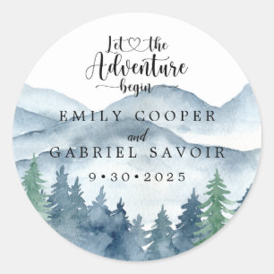Sticker Rond Aquarelle de montagne Rustique mariage élégant
