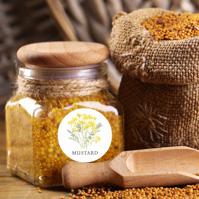 Sticker Rond Aquarelle de moutarde d'herbe (Herb Mustard Watercolor Classic Round Sticker)