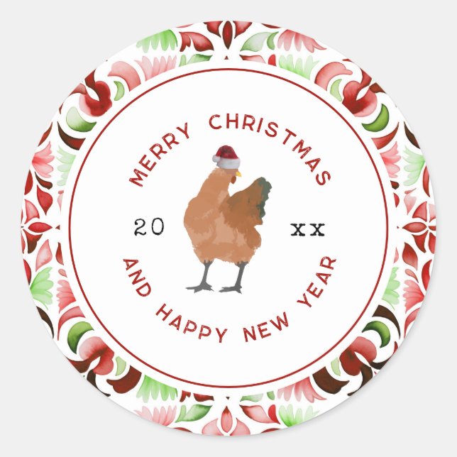 Sticker Rond Aquarelle de Noël de poulet (Devant)