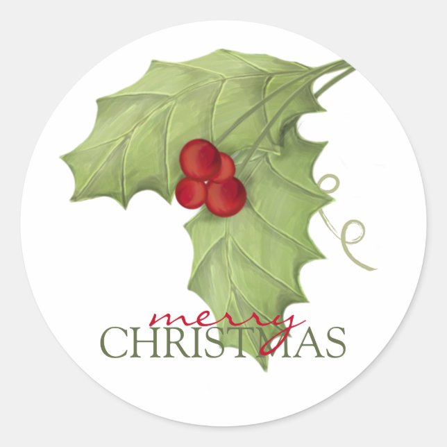 Sticker Rond Aquarelle de Noël Elégante verdure Holly Berry (Devant)