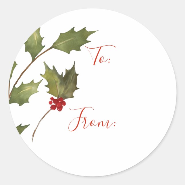 Sticker Rond Aquarelle de Noël Holly Branche à partir de la bal (Devant)