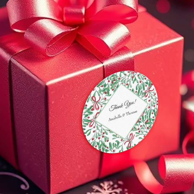 Sticker Rond Aquarelle de Noël Rustique Mistletoe (Créateur téléchargé)