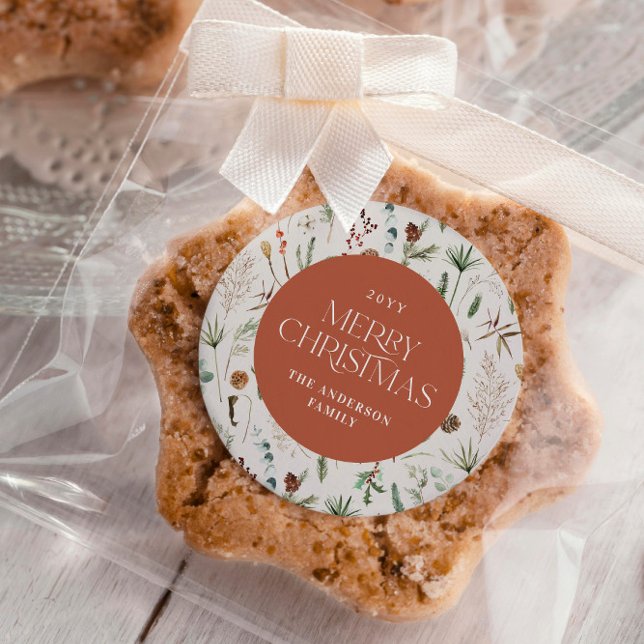 Sticker Rond Aquarelle de Noël terre cuite florale botanique (Créateur téléchargé)