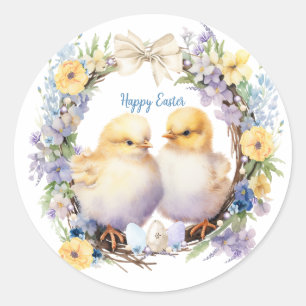 Sticker Rond Aquarelle de Pâques poussin personnalisé
